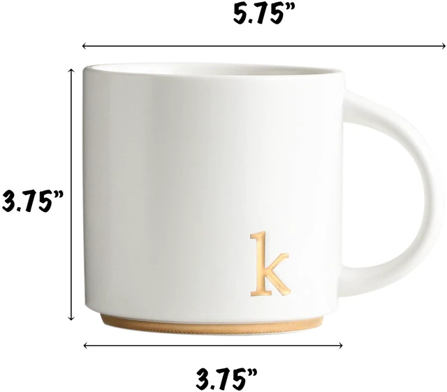 Alt view image 2 of 7 - Ceramic Coffee Mug, 15 oz Monogram Cup with Gift Box(K) | Dishwasher Safe, Engraved Gold Letter , Personalized Housewarming Birthday Present, Christmas Thanksgiving Mothers Day Gifts