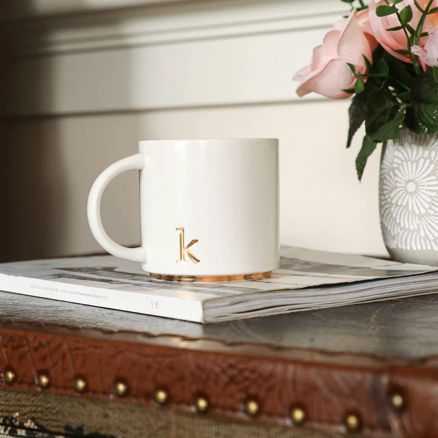 Alt view image 3 of 7 - Ceramic Coffee Mug, 15 oz Monogram Cup with Gift Box(K) | Dishwasher Safe, Engraved Gold Letter , Personalized Housewarming Birthday Present, Christmas Thanksgiving Mothers Day Gifts