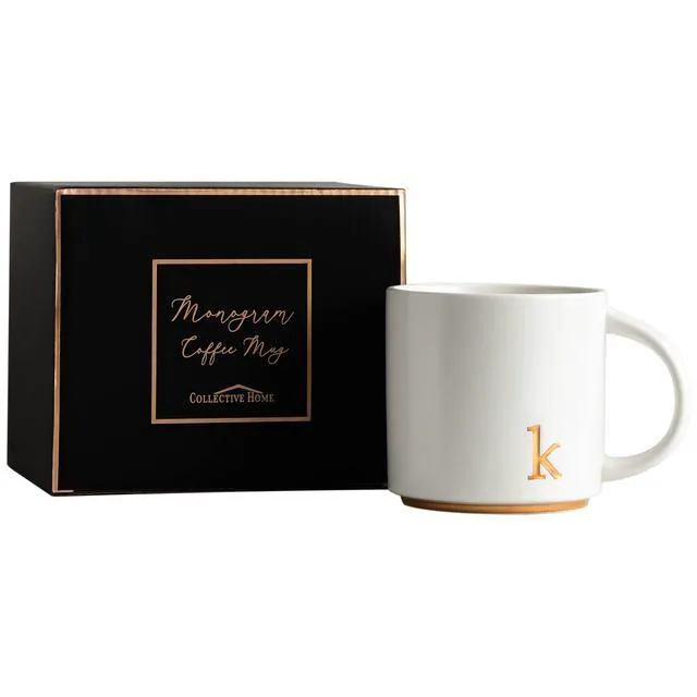 Alt view image 6 of 7 - Ceramic Coffee Mug, 15 oz Monogram Cup with Gift Box(K) | Dishwasher Safe, Engraved Gold Letter , Personalized Housewarming Birthday Present, Christmas Thanksgiving Mothers Day Gifts
