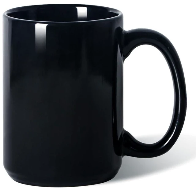 Main image of 15 OZ Coffee Mug, Classic Blank Ceramic Cup with Large Handle for Tea Latte Cappuccino, Black