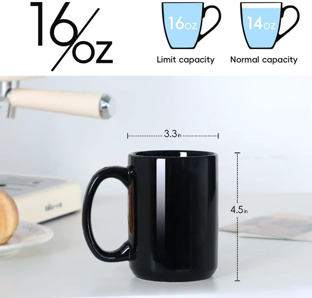 Alt view image 2 of 7 - 15 OZ Coffee Mug, Classic Blank Ceramic Cup with Large Handle for Tea Latte Cappuccino, Black