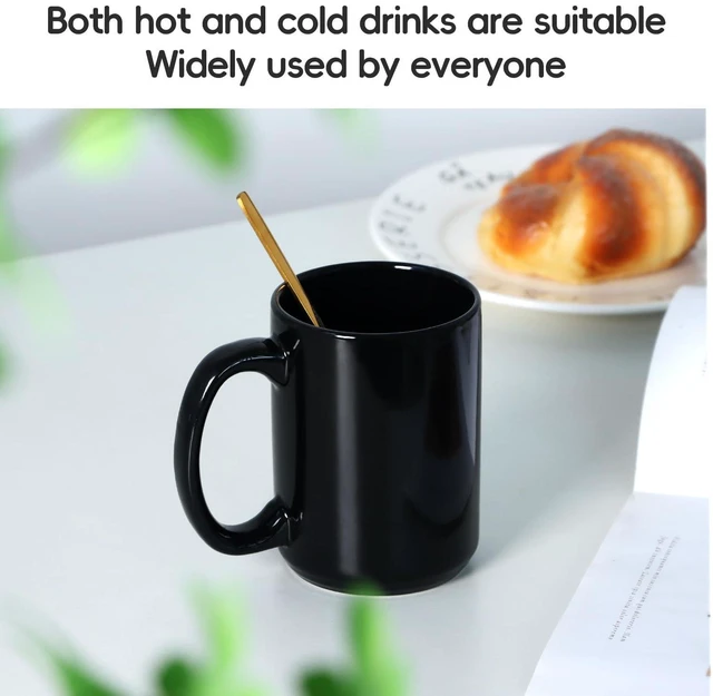 Alt view image 3 of 7 - 15 OZ Coffee Mug, Classic Blank Ceramic Cup with Large Handle for Tea Latte Cappuccino, Black