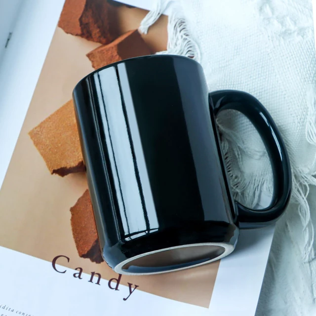 Alt view image 4 of 7 - 15 OZ Coffee Mug, Classic Blank Ceramic Cup with Large Handle for Tea Latte Cappuccino, Black