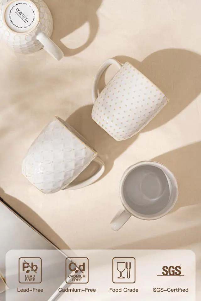 Alt view image 3 of 7 - Ceramic Coffee Mugs Set of 4, 12oz Embossed Cups with Elegant Patterns A Thoughtful Gift for Women, Mom, or Friends,Perfect for Tea, Latte, Cocoa (Arctic White, 12 OZ)