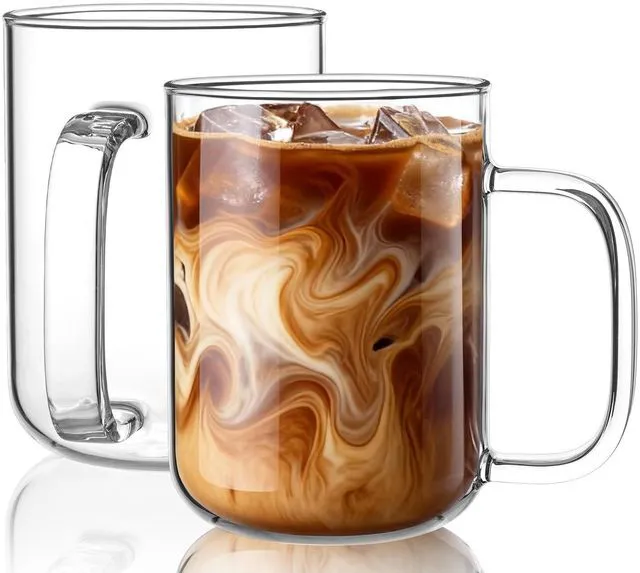 Main image of Glass Coffee Mugs, 20 oz Ice coffee cups, Large Clear Tea Cups Set of 2, Glass Mugs with Handles, Glass Cups for Latte, Cappuccino, and Tea