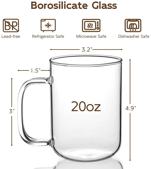 Alt view image 3 of 7 - Glass Coffee Mugs, 20 oz Ice coffee cups, Large Clear Tea Cups Set of 2, Glass Mugs with Handles, Glass Cups for Latte, Cappuccino, and Tea