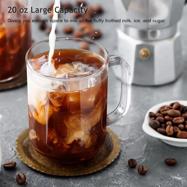 Alt view image 4 of 7 - Glass Coffee Mugs, 20 oz Ice coffee cups, Large Clear Tea Cups Set of 2, Glass Mugs with Handles, Glass Cups for Latte, Cappuccino, and Tea
