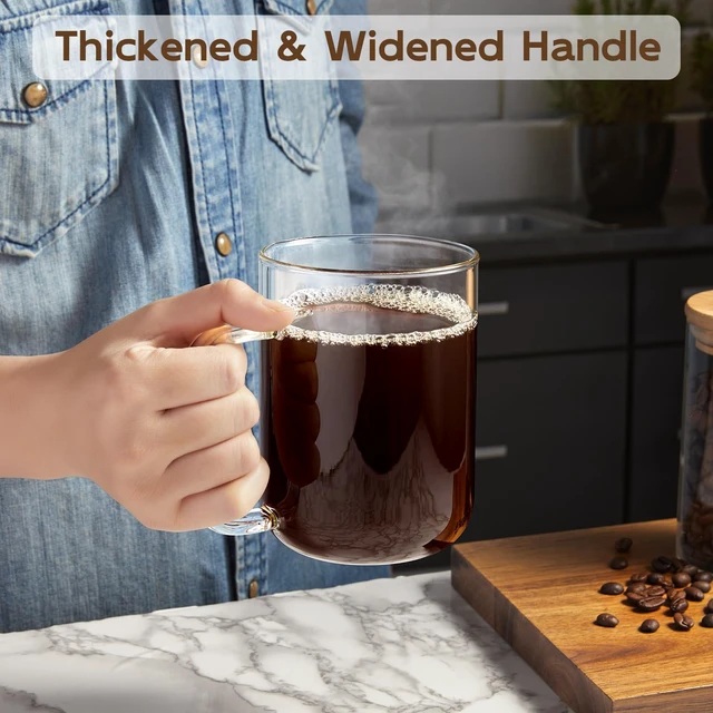 Alt view image 6 of 7 - Glass Coffee Mugs, 20 oz Ice coffee cups, Large Clear Tea Cups Set of 2, Glass Mugs with Handles, Glass Cups for Latte, Cappuccino, and Tea