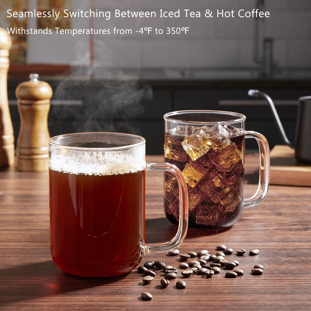 Alt view image 7 of 7 - Glass Coffee Mugs, 20 oz Ice coffee cups, Large Clear Tea Cups Set of 2, Glass Mugs with Handles, Glass Cups for Latte, Cappuccino, and Tea