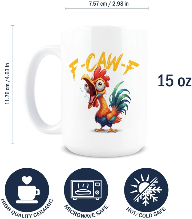 Alt view image 2 of 7 - Fcawf Coffee Mug, F Awk F Mug, Funny Coffee Cups for Men, Rooster Gifts for Men, Chicken Cup, Gifts for Chicken Lovers, Hidden Message, Adult Humor, White Elephant, 15oz Ceramic Novelty Drinkware