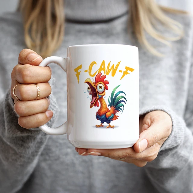 Alt view image 4 of 7 - Fcawf Coffee Mug, F Awk F Mug, Funny Coffee Cups for Men, Rooster Gifts for Men, Chicken Cup, Gifts for Chicken Lovers, Hidden Message, Adult Humor, White Elephant, 15oz Ceramic Novelty Drinkware