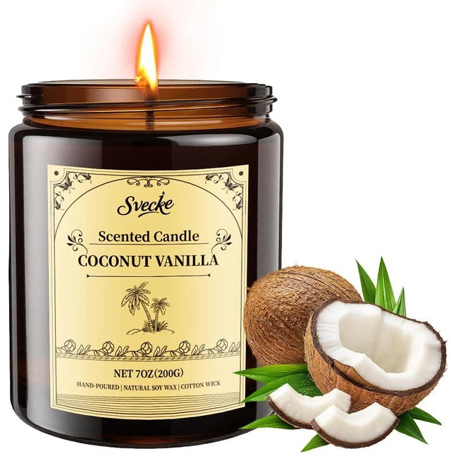 Main image of Coconut Vanilla Scented Candles, 7oz Soy Wax Candle, Long Lasting Aromatherapy Jar Candle for Home, Scented Long Burning Candle Gift for Women and Men