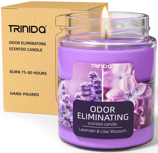 Main image of Lavender Scented Candle Odor Eliminating for Home Gift Women | Lilac Blossom, FORESTALL tech eliminates 99% pet/smoke/food odors, 55h burn, 100% soy wax, non-toxic, safer for home
