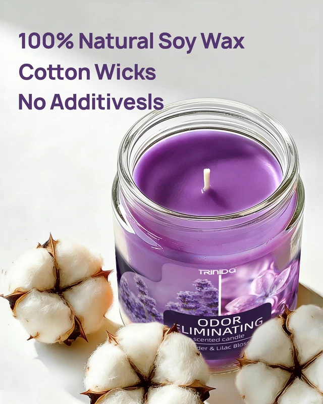 Alt view image 4 of 6 - Lavender Scented Candle Odor Eliminating for Home Gift Women | Lilac Blossom, FORESTALL tech eliminates 99% pet/smoke/food odors, 55h burn, 100% soy wax, non-toxic, safer for home