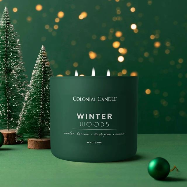 Alt view image 5 of 6 - Winter Woods Scented Jar Candle, Pop of Color Collection, 3 Wick, Green, 14.5 oz - Up to 60 Hours Burn
