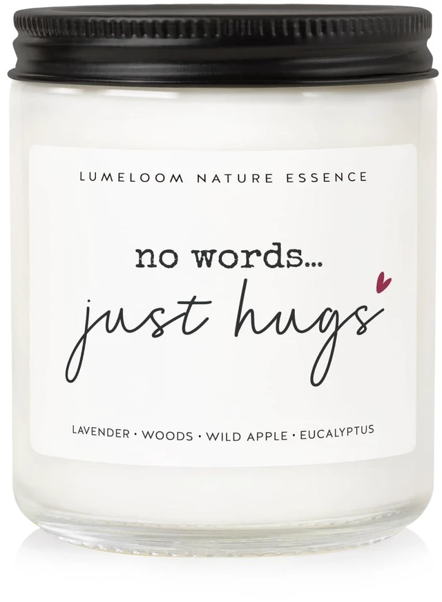 Main image of Sympathy Gifts for Loss of Loved One- 9oz Lavender Scented Candle | Memorial Gifts, No Words Just Hugs, Bereavement, Grief, Think of You, Miscarriage, Get Well Candle for Women, Soy Wax