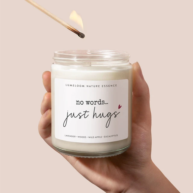 Alt view image 3 of 7 - Sympathy Gifts for Loss of Loved One- 9oz Lavender Scented Candle | Memorial Gifts, No Words Just Hugs, Bereavement, Grief, Think of You, Miscarriage, Get Well Candle for Women, Soy Wax