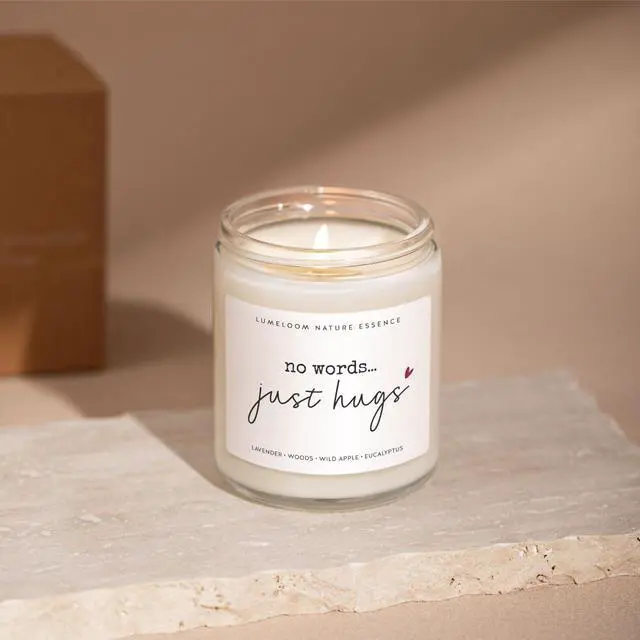Alt view image 7 of 7 - Sympathy Gifts for Loss of Loved One- 9oz Lavender Scented Candle | Memorial Gifts, No Words Just Hugs, Bereavement, Grief, Think of You, Miscarriage, Get Well Candle for Women, Soy Wax