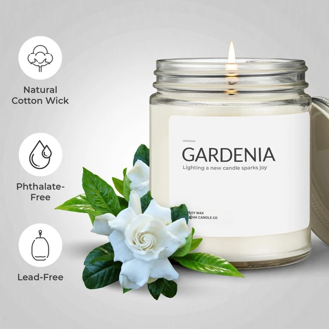 Alt view image 3 of 6 - Gardenia Candle - Soy Wax Scented Candles - Long Burning Premium Hand-Poured (7oz.)