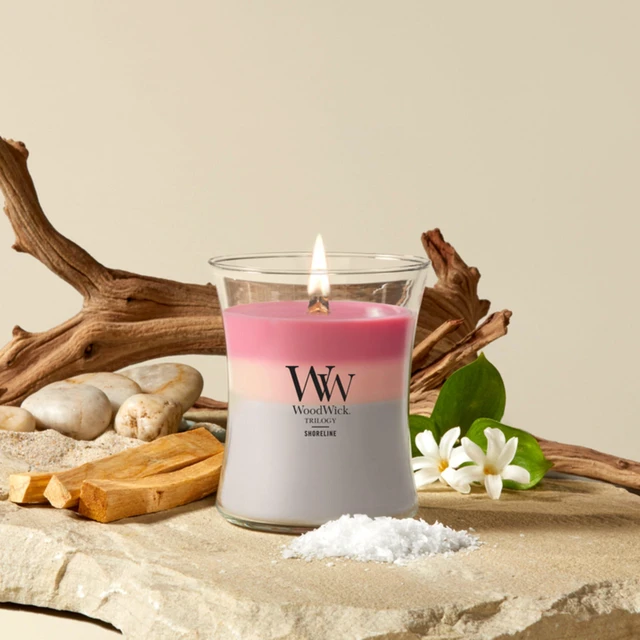 Alt view image 2 of 7 - Shoreline Trilogy Gifts for Women and Men, 9.7 oz Medium Hourglass Trilogy Candle with Crackling Wick