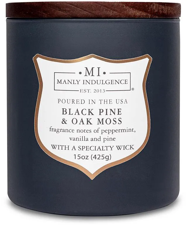 Main image of Black Pine Oakmoss Scented Candles for Men, 15 oz Wooden Wick, Premium Soy Blend Wax, 60H Burn, Candles for Home Scented - Made in The USA