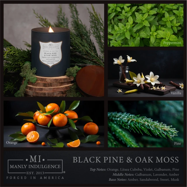 Alt view image 2 of 6 - Black Pine Oakmoss Scented Candles for Men, 15 oz Wooden Wick, Premium Soy Blend Wax, 60H Burn, Candles for Home Scented - Made in The USA