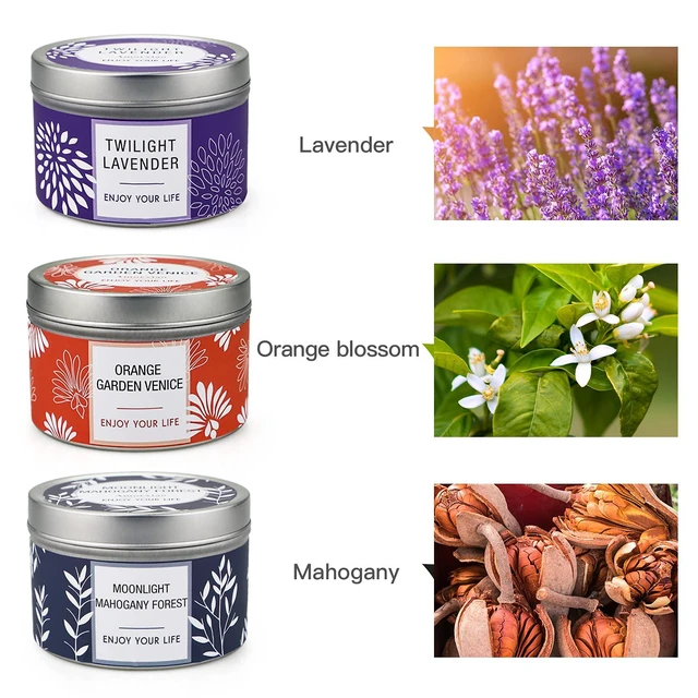 Alt view image 2 of 7 - Scented Candle Gift Set for Women, 3 Pack Large Soy Wax Candles in Tins, 6.2 oz Each, 30-35 Hr Burn, Lavender, Orange Blossom & Mahogany Woods
