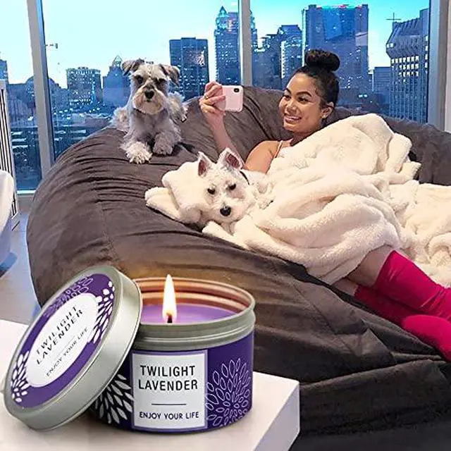 Alt view image 6 of 7 - Scented Candle Gift Set for Women, 3 Pack Large Soy Wax Candles in Tins, 6.2 oz Each, 30-35 Hr Burn, Lavender, Orange Blossom & Mahogany Woods