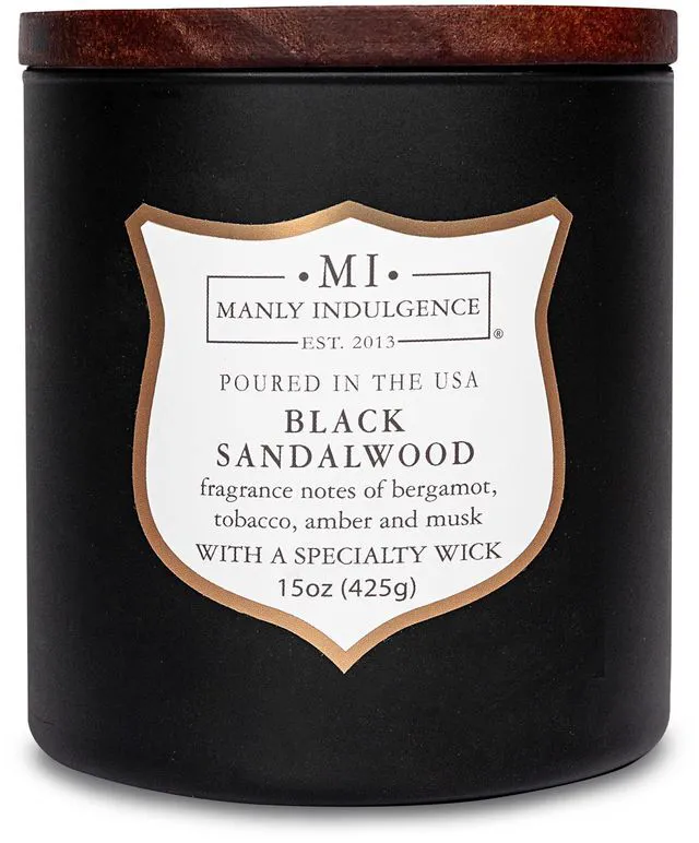 Main image of Black Sandalwood Scented Candle for Men 15 oz Bergamot, Tobacco, Amber & Musk - Wood Wick - Up to 60 Hours Burn - Soy Blend Wax, USA Poured Signature Collection