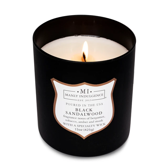 Alt view image 3 of 6 - Black Sandalwood Scented Candle for Men 15 oz Bergamot, Tobacco, Amber & Musk - Wood Wick - Up to 60 Hours Burn - Soy Blend Wax, USA Poured Signature Collection