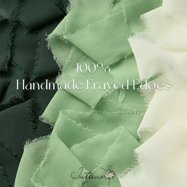 Alt view image 3 of 6 - Green Chiffon Ribbon Set, 1.5'' x 21 Yards | Handmade Fringe Chiffon Silk Ribbon, For Gift Wrapping, Wedding Invitations, Bridal Bouquets, Elegant Bow Making