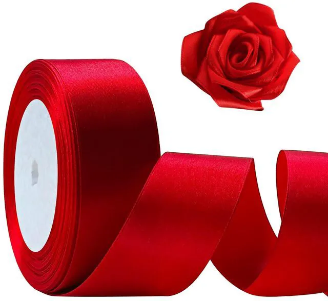 Main image of 25 Yards 1-1/2" Red Satin Ribbon for Crafts Gift Wrapping Wedding | Smooth Single Face Satin, Fade-Proof Polyester, For Gift Wrapping Wedding Bouquets Bows, Easy Cut, Multi-Use Decor Ribbon