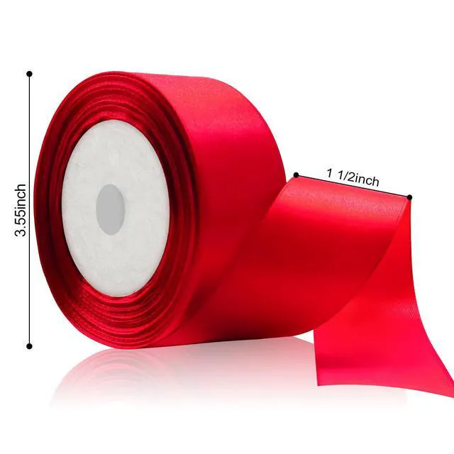 Alt view image 3 of 7 - 25 Yards 1-1/2" Red Satin Ribbon for Crafts Gift Wrapping Wedding | Smooth Single Face Satin, Fade-Proof Polyester, For Gift Wrapping Wedding Bouquets Bows, Easy Cut, Multi-Use Decor Ribbon