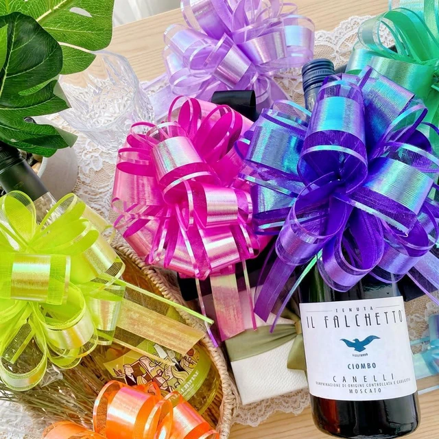 Alt view image 2 of 7 - 12PCS Rainbow Color Pull Bows for Gift Wrapping, 6 Inches Large Gift Bow, Colorful Laser Ribbon Decoration for Flower Bouquets and Basket, Aurora Bows for Birthday Presents, Anniversary, Wedding