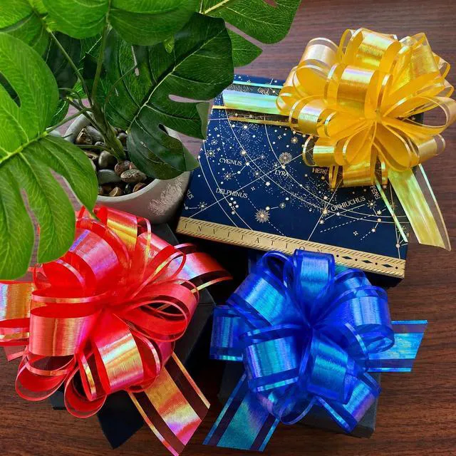Alt view image 3 of 7 - 12PCS Rainbow Color Pull Bows for Gift Wrapping, 6 Inches Large Gift Bow, Colorful Laser Ribbon Decoration for Flower Bouquets and Basket, Aurora Bows for Birthday Presents, Anniversary, Wedding