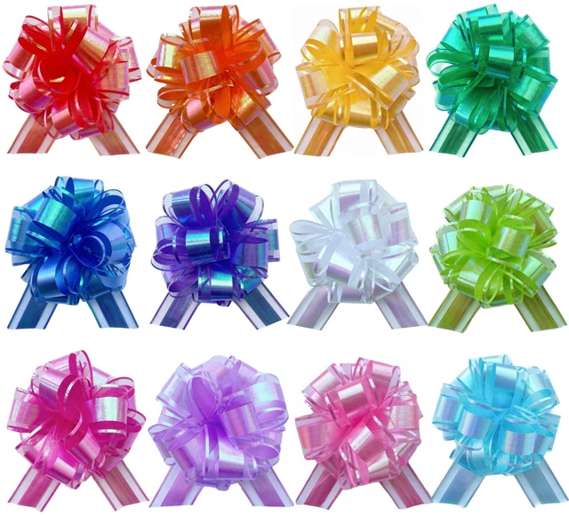 Main image of 12PCS Rainbow Color Pull Bows for Gift Wrapping, 6 Inches Large Gift Bow, Colorful Laser Ribbon Decoration for Flower Bouquets and Basket, Aurora Bows for Birthday Presents, Anniversary, Wedding