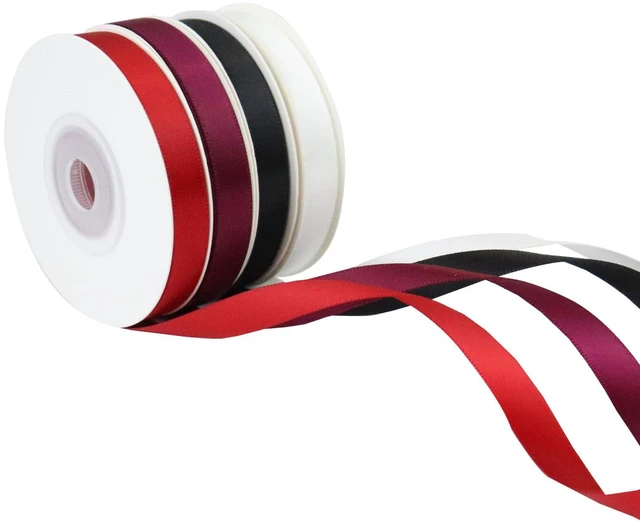Main image of Satin Ribbon, White & Black & Red & Wine, 3/8" X 10 Yard X 4 Rolls | Gift Wrapping, Christmas Crafts,Birthday,Party,Balloon,thin