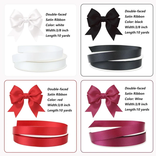 Alt view image 2 of 7 - Satin Ribbon, White & Black & Red & Wine, 3/8" X 10 Yard X 4 Rolls | Gift Wrapping, Christmas Crafts,Birthday,Party,Balloon,thin