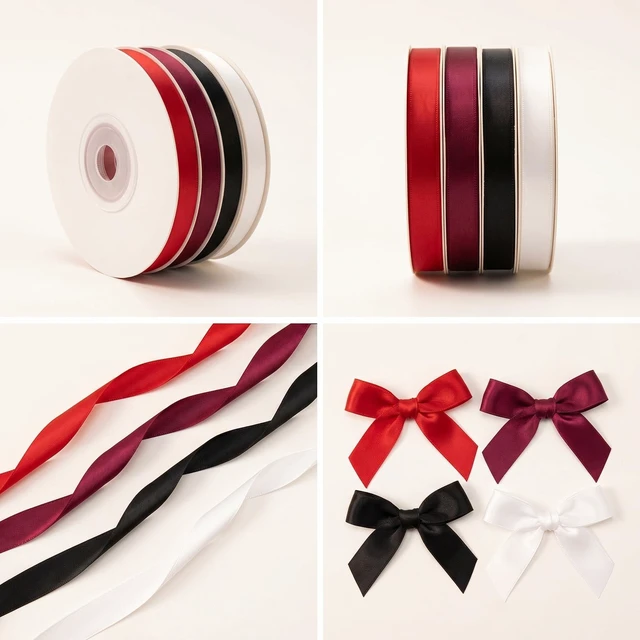 Alt view image 5 of 7 - Satin Ribbon, White & Black & Red & Wine, 3/8" X 10 Yard X 4 Rolls | Gift Wrapping, Christmas Crafts,Birthday,Party,Balloon,thin