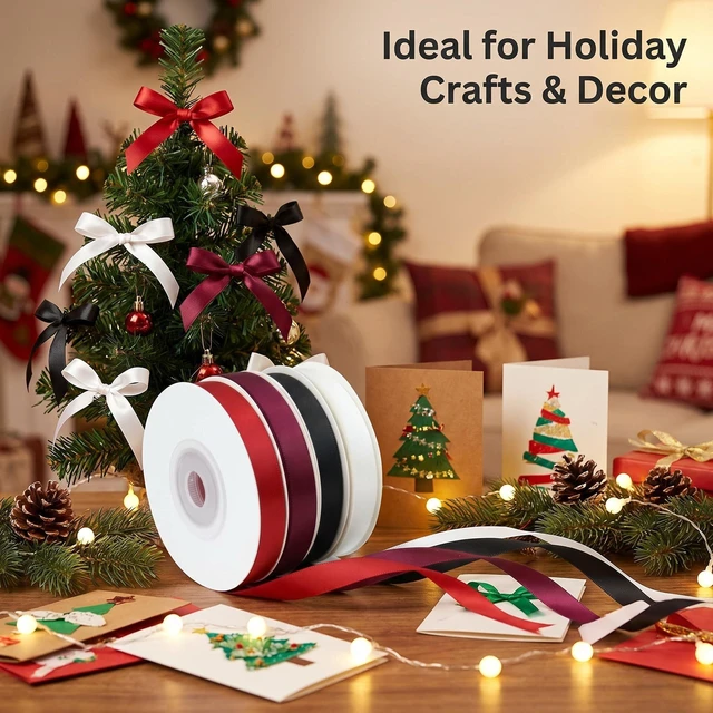 Alt view image 6 of 7 - Satin Ribbon, White & Black & Red & Wine, 3/8" X 10 Yard X 4 Rolls | Gift Wrapping, Christmas Crafts,Birthday,Party,Balloon,thin