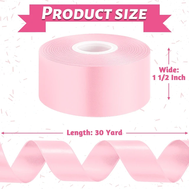 Alt view image 2 of 7 - 1 1/2 in 30 Yards Pink Satin Ribbon for Gift Wrapping Wedding Decor Crafts | Smooth Pink Ribbon, Fade Resistant, Polyester, Metallic Gloss Finish, for Mother's Day, Baby Shower, Valentine's and Crafts