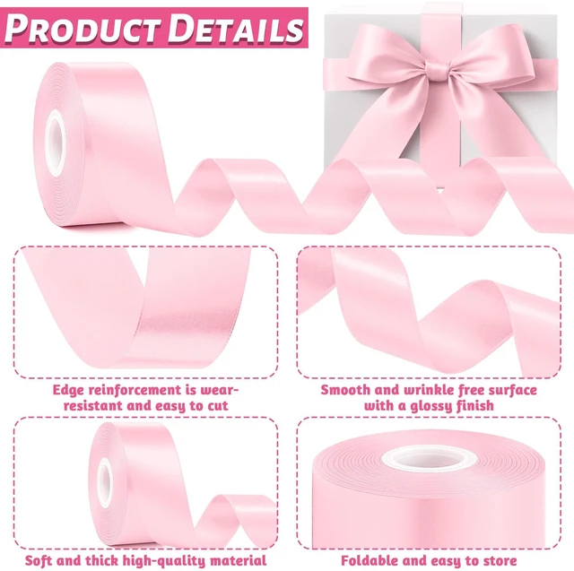 Alt view image 3 of 7 - 1 1/2 in 30 Yards Pink Satin Ribbon for Gift Wrapping Wedding Decor Crafts | Smooth Pink Ribbon, Fade Resistant, Polyester, Metallic Gloss Finish, for Mother's Day, Baby Shower, Valentine's and Crafts