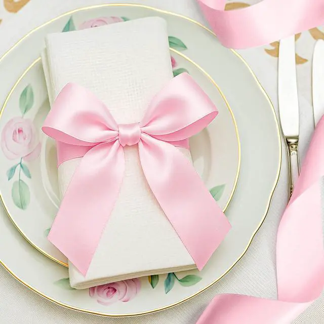 Alt view image 6 of 7 - 1 1/2 in 30 Yards Pink Satin Ribbon for Gift Wrapping Wedding Decor Crafts | Smooth Pink Ribbon, Fade Resistant, Polyester, Metallic Gloss Finish, for Mother's Day, Baby Shower, Valentine's and Crafts