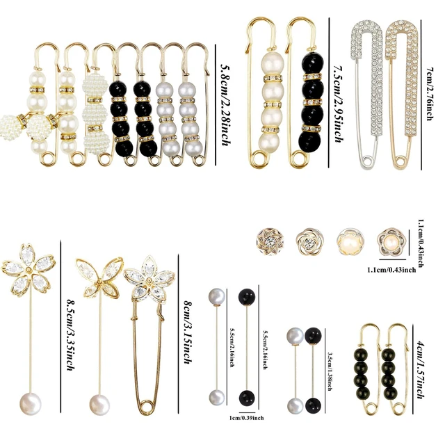 Alt view image 6 of 6 - 24 Pieces Pearl Crystal Brooch Safety Pins Button Pins Pant Waist Tightener Pins for Clothes Sweater Shawl Collar Dress Cardigan Shirt Jeans Decoration Accessories for Women Girls(Classic)