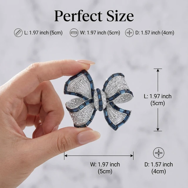 Alt view image 3 of 7 - Blue Crystal Rhinestone Bow Brooch for Women, Vintage Ribbon Bow Pin for Coat, Elegant Sapphire Lapel Pins and Badges, Formal Party Wedding Jewelry Accessories