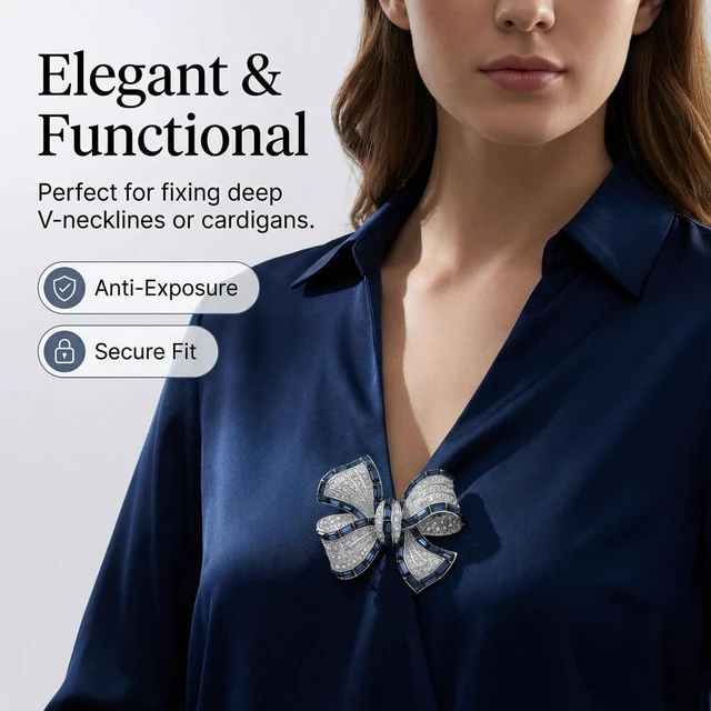 Alt view image 5 of 7 - Blue Crystal Rhinestone Bow Brooch for Women, Vintage Ribbon Bow Pin for Coat, Elegant Sapphire Lapel Pins and Badges, Formal Party Wedding Jewelry Accessories