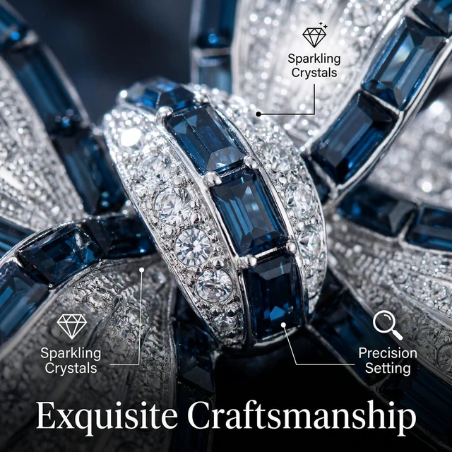 Alt view image 4 of 7 - Blue Crystal Rhinestone Bow Brooch for Women, Vintage Ribbon Bow Pin for Coat, Elegant Sapphire Lapel Pins and Badges, Formal Party Wedding Jewelry Accessories