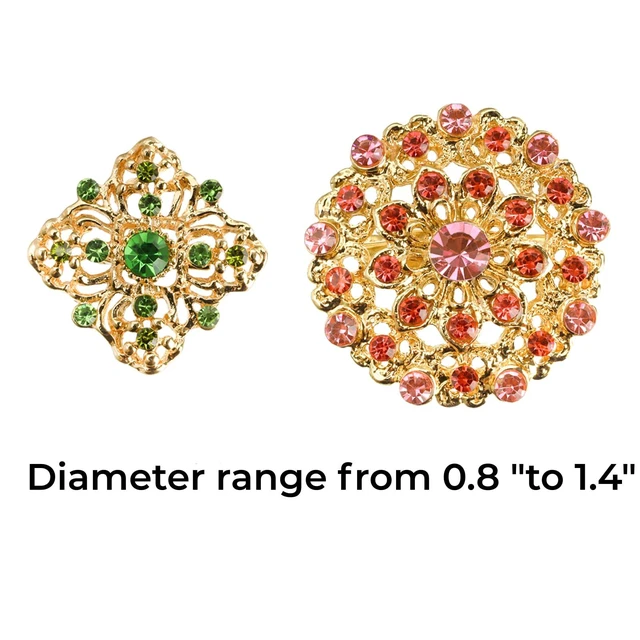 Alt view image 2 of 7 - 24 Pieces Flower Golden Brooches Pins, Small Shining Rhinestone Colorful Brooch Gift for Women, Wedding Decoration