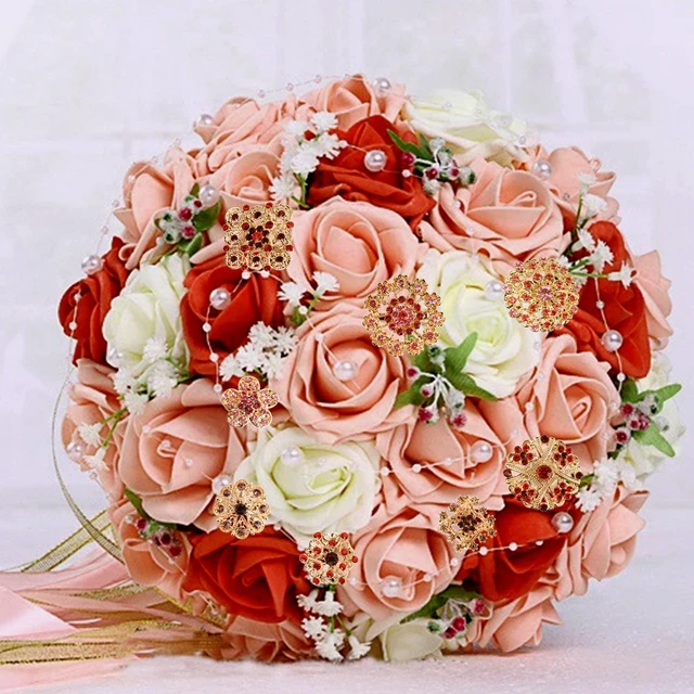 Alt view image 6 of 7 - 24 Pieces Flower Golden Brooches Pins, Small Shining Rhinestone Colorful Brooch Gift for Women, Wedding Decoration