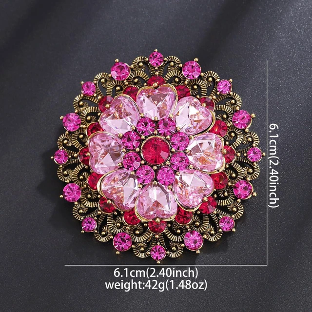 Alt view image 4 of 5 - Rhinestone Crystal Flower Brooch Pin Sparkling Large Crystal Sunflower Brooch Vintage Floral Lapel Pins Rhinestone Flower Bouquet Broochs Rose Snowflake Broochs Wedding Bridal Dress Jewelry(Pink)